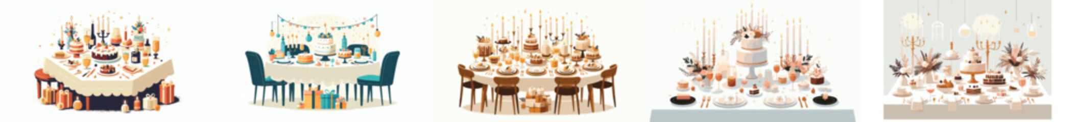 Dinner Table with Candle and Cake – Cozy Family New Year Celebration Vector. Vektor, design, minimalist, illustrations, set icon