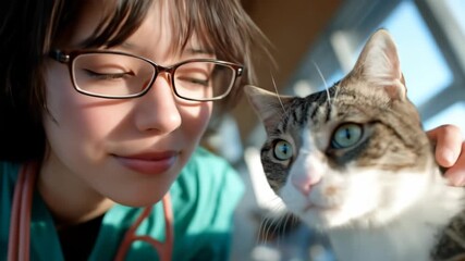 Veterinarian and domestic cat portrait veterinary medicine animal health care - Powered by Adobe