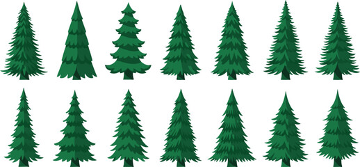 Assortment of green pine trees in various styles fir tree
