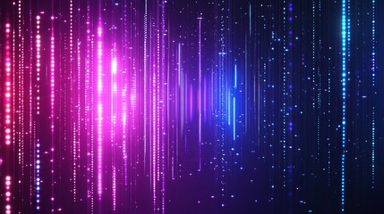 Dynamic digital rain of vibrant pink and blue glowing particles cascading in a futuristic abstract background, perfect for tech and data visualization themes.