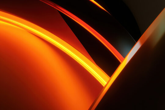 Abstract geometric curve orange black glossy surface with glowing yellow highlight and smooth reflection conveying warm energetic mood