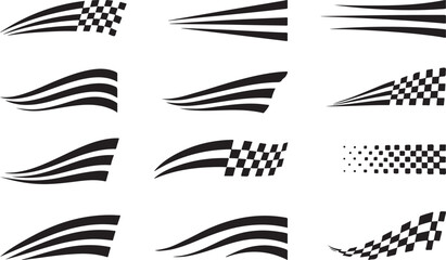 Racing car Stripes and Checkered Flag Decal Set – Motorsport Vector Graphics.