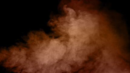 Orange dust cloud isolated on black background, realistic powder explosion texture for design...