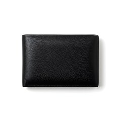 Shadowless Top View of Luxury Black Leather Wallet Isolated on Pure White Background