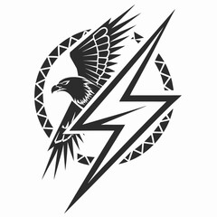 Illustration of an eagle with lightning bolt and tribal circle, the eagle is a symbol of freedom, strength, and power, while the lightning bolt represents energy