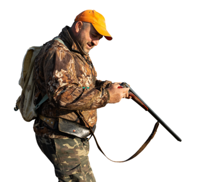 Midsection of man unloading shotgun while standing on field