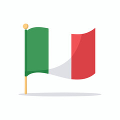 Italian flag waving on a flagpole with a golden finial on a white background Italy national symbol