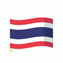 Fototapeta premium Waving Thai flag with red white and blue stripes on a golden flagpole against a white background Keywords: Thailand, Thai flag, national flag, red, white, blue, stripes, symbol, patriotism