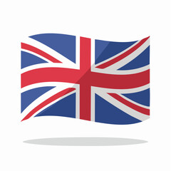 Waving Union Jack Flag with a Shadow on a White Background United Kingdom Great Britain