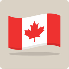 Waving flag of Canada with a red maple leaf on a white and red background on a light beige background