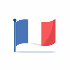 French Tricolor Flag on a Pole with a Shadow on White Background France French flag