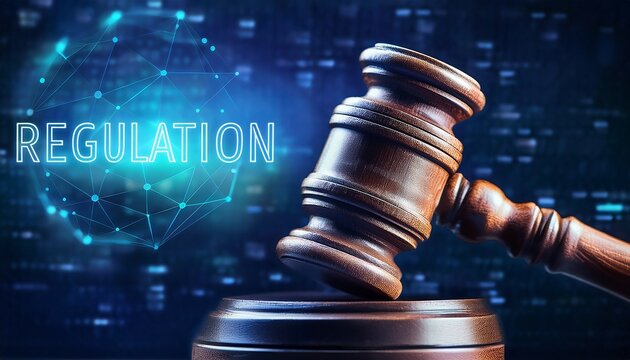 powerful judge s gavel with ai text symbolizing regulation in a digital world