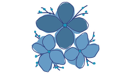 Blue grape branch with spring flowers, leaf illustration, and butterfly decoration pattern on a white background