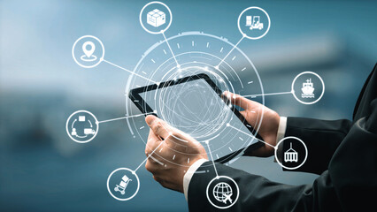 Global shipping icons show transport, logistics, and cargo delivery. Global shipping connects supply chain, global shipping management, and worldwide goods distribution. Gist