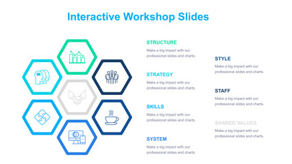 Interactive Workshop Concepts Presentation Slide with Hexagonal Icons