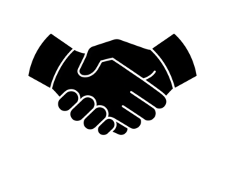 Stylized outline of two hands shaking in agreement and partnership isolated on transparent background
