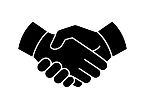 Stylized outline of two hands shaking in agreement and partnership isolated on transparent background