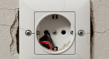 Damaged Electrical Outlet with Exposed Wires Keywords: electrical outlet, socket, damaged