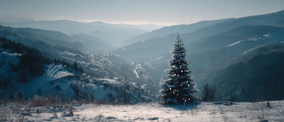 Winter mountains and a Christmas tree