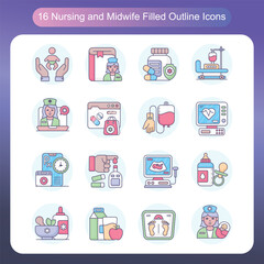 Nursing and Midwife Filled Outline Style Icons Set 2