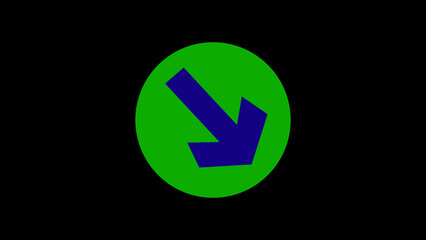 Blue color right side arrow in green round. Direction concept arrow icon concept on black background.