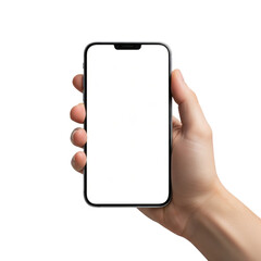 Hand holding blank smartphone isolated on white