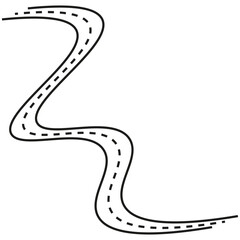Curvy road asphalt. Driving journey route. Winding way Vector graphic. Travel navigation concept.
