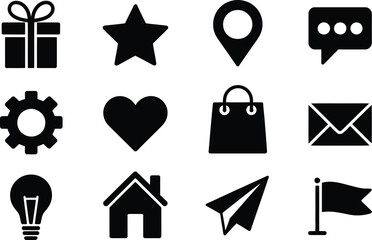 Collection of Essential Icons for Web Design and Digital Communication