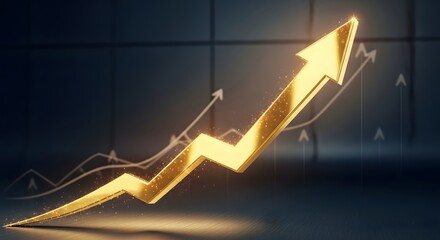 Blue 3D illustration of a successful business graph chart with an upward arrow design showing financial market growth and a positive economic direction
