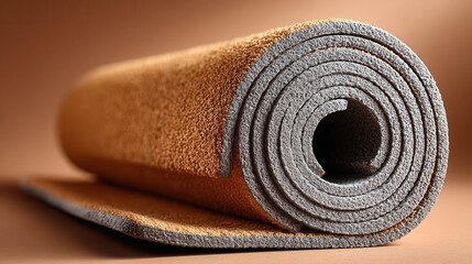 Yoga mat rolled up on light gray background minimal fitness concept