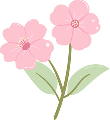 Pastel Cherry Blossom, Bloom and Green Leaves Hand-Drawn Illustration