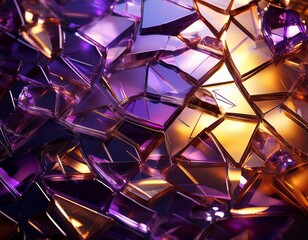 broken glass shards reflecting purple and golden light