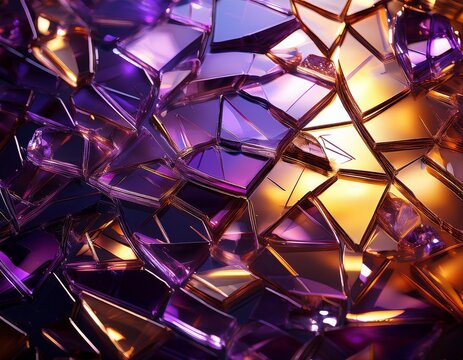broken glass shards reflecting purple and golden light