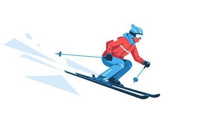 Obraz premium Flat Design Skier Illustration Going Downhill Winter Activity Scene