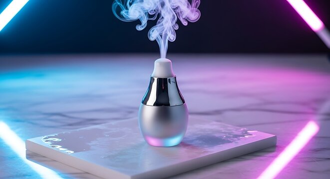 Aroma diffuser with neon lights, creating a calming and stylish atmosphere for relaxation and aromatherapy benefits