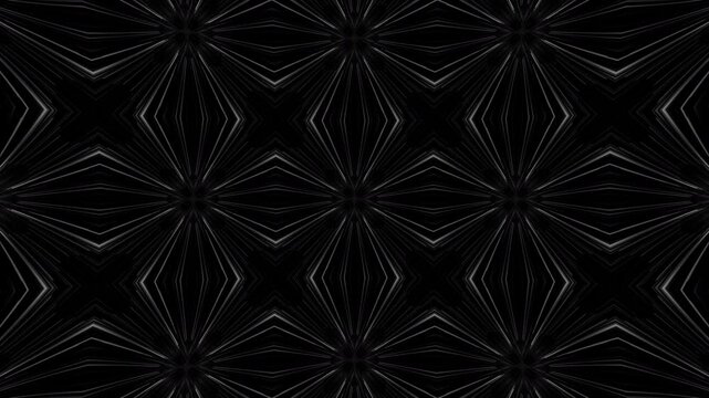 A dark abstract pattern featuring star-shaped symmetry and soft glowing lines.,black abstract, star symmetry, dark pattern, glowing lines, geometric art, monochrome design, futuristic background, digi
