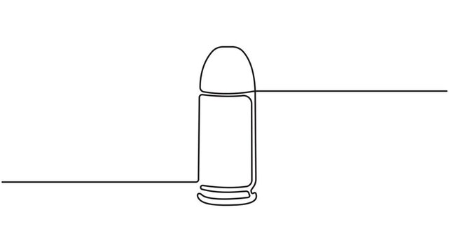 Bullet Cartridge continuous one line drawing, simple line minimalist 4k animation video.