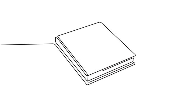 Closed book continuous one line art animation, line drawing closed book 4k video, School education concept.