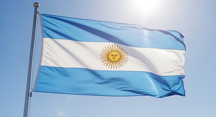 Waving flag of argentina against a clear blue sky, symbolizing national pride and identity on a bright sunny day