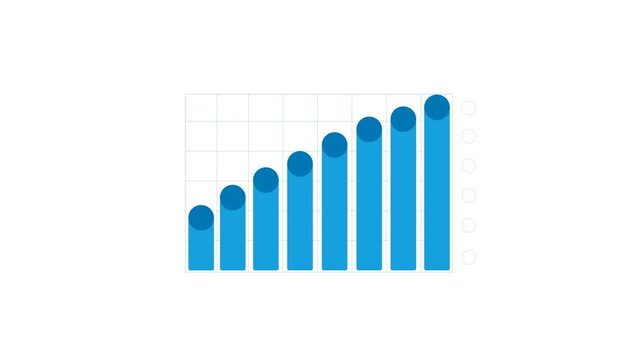 Blue bar chart showing a steady upward trend, representing growth, analytics, financial progress, and business performance. 2d animation video 4k size with alpha channel