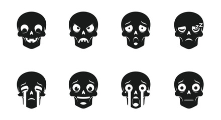 Cartoon Skull Emoji Set Halloween Icon Collection Expressive Character Avatars