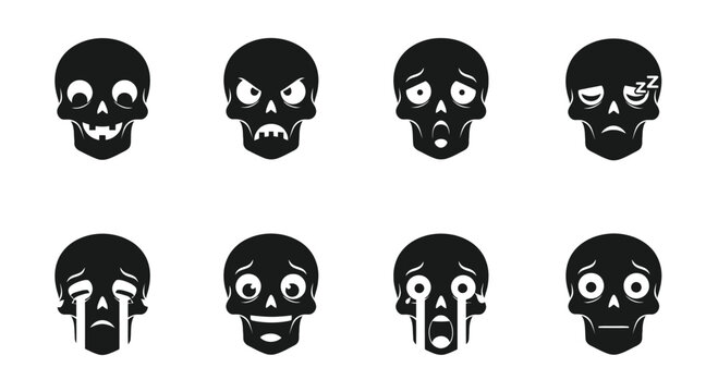 Cartoon Skull Emoji Set Halloween Icon Collection Expressive Character Avatars