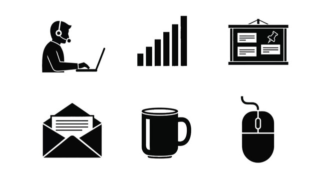 Business communication technology icons set customer support presentation mail symbols