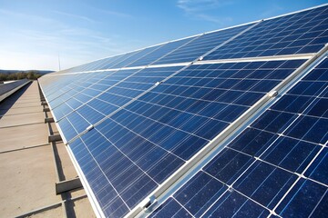 A high-resolution close-up of blue modern solar panel textures under sunlight, representing clean and renewable energy.