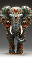 Naklejka premium Golden ornamental elephant richly embellished with gems high resolution picture