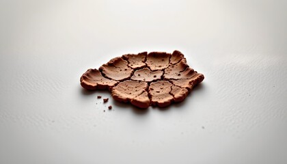 A chocolate chip cookie crumbling onto a white countertop.