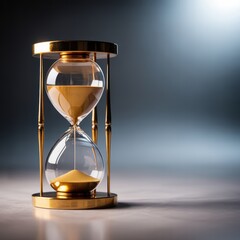 Golden hourglass with flowing sand, symbolizing the passage of time, urgency, and deadlines