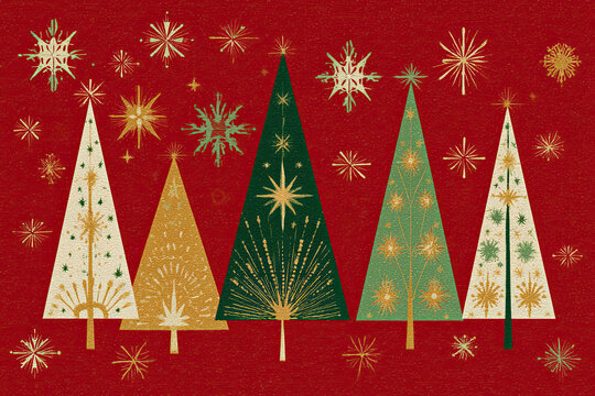 Christmas greeting card. Stylized Christmas trees.