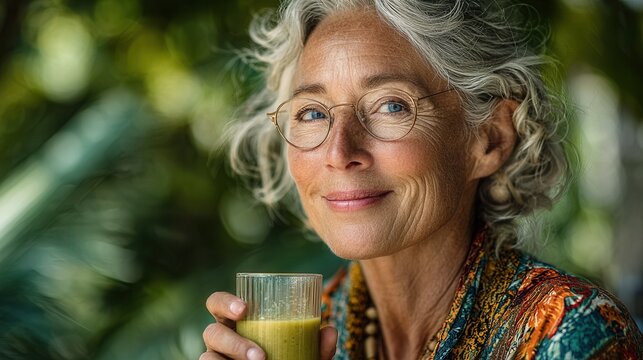 senior woman drinking beer - Powered by Adobe