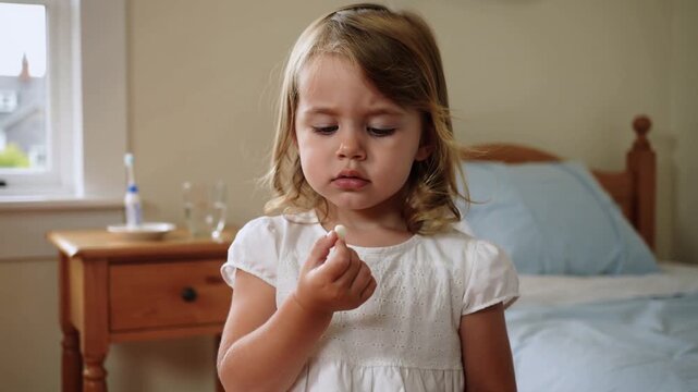 Young Girl Holding Hand To Mouth After Losing Baby Tooth